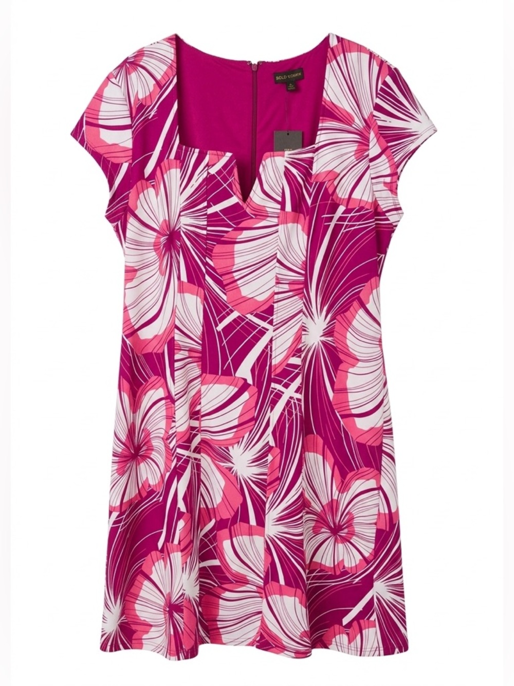 Bold Elements Pink White Floral V-Neck Short Sleeve Dress Womens Plus Size XXL